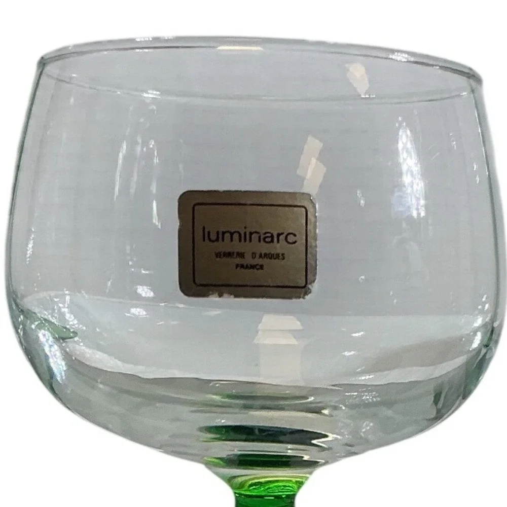 Luminarc France Domino Green Wine Glasses Set of 5 Emerald Green Stem MCM 7.5in